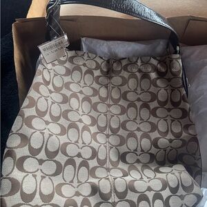 Coach Tan and Brown Signature Handbag